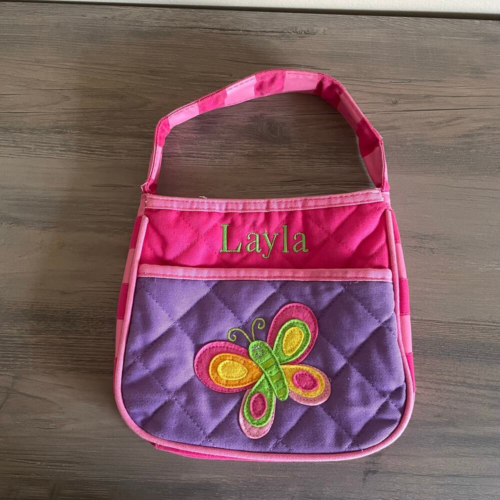Stephen Joseph Quilted Purse Butterfly Design Embroidered Cotton Pink Purple Bag
